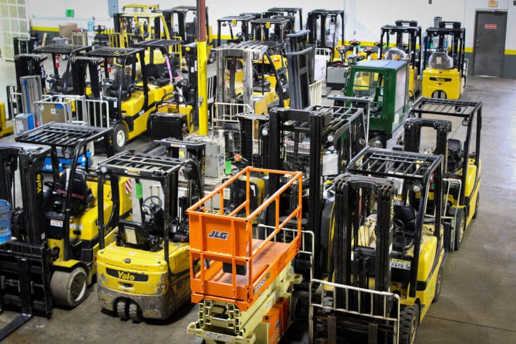 Warehouse fleet of forklift rentals